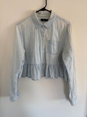 Volcom Vintage Light Wash Denim Peplum Button-Up Blouse